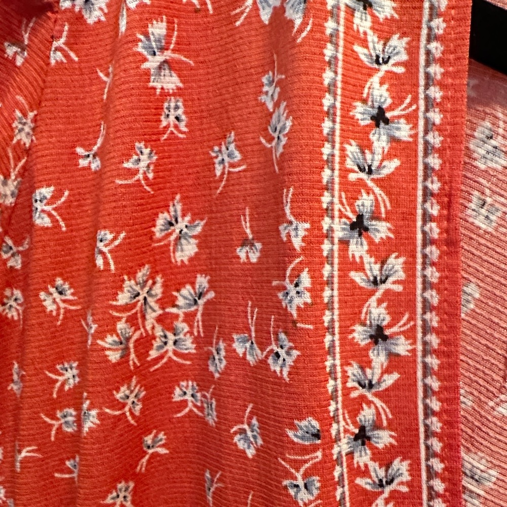 Floral Reddish Orange V-Neck Smocked Waist Flutter Sleeve Dress Size Large - Picture 3 of 11